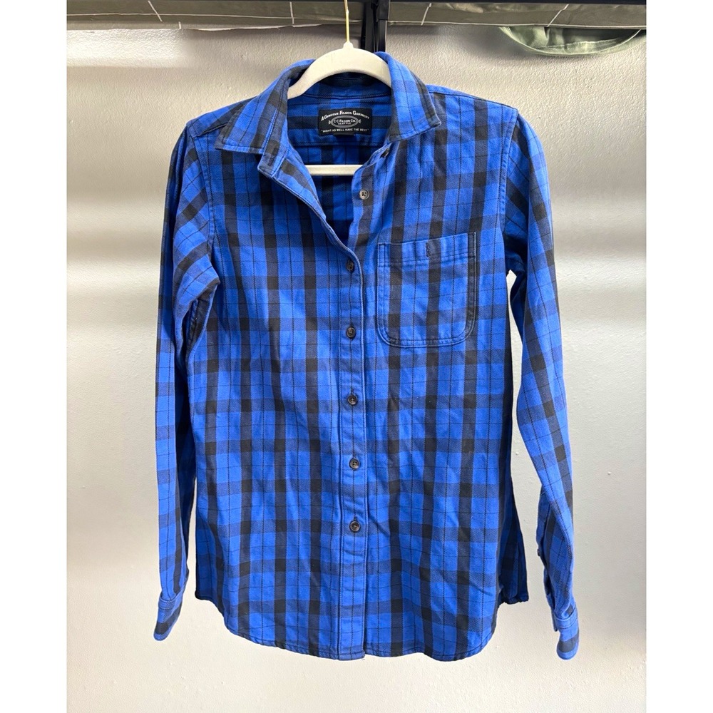 Filson Men's Blue Black Plaid Flannel Button-Up Shirt Pockets Size S Regular